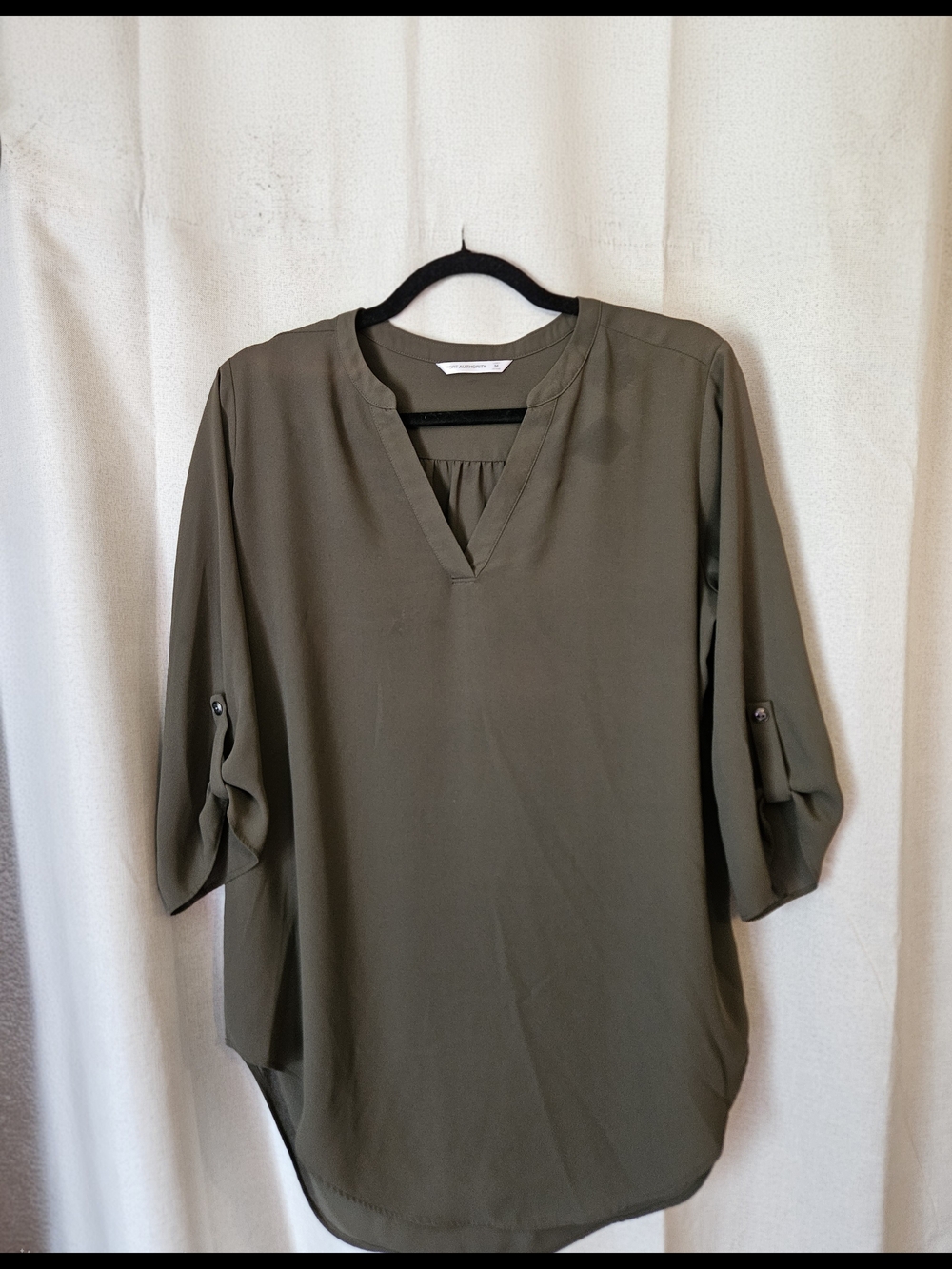 Port Authority Olive Split-Neck Roll-Tab Blouse